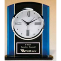 Black & Blue Glass Clock w/ Silver Bezel (5 1/4"x6 1/4")